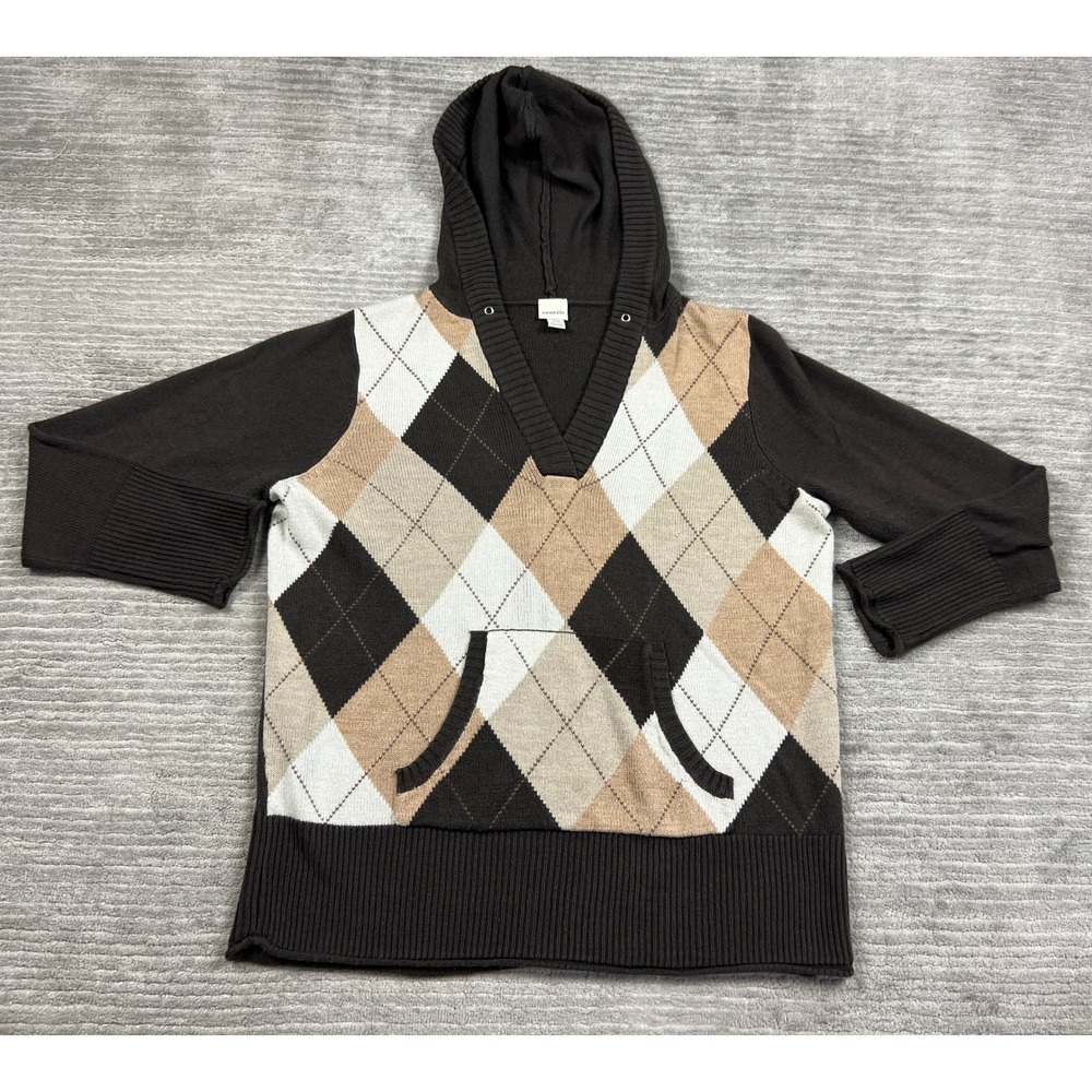 Venezia Hoodie Womens 18/20 Brown Argyle V-Neck Kangaroo Pocket Plus Sweater